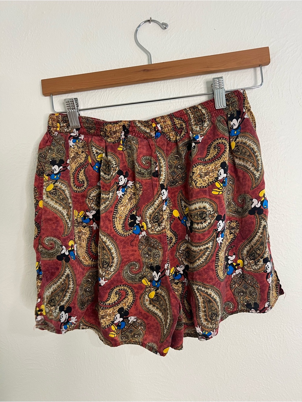 Vintage Disney Red Paisley Mickey & Co. Silk Lounge Shorts size Large - Picture 7 of 9